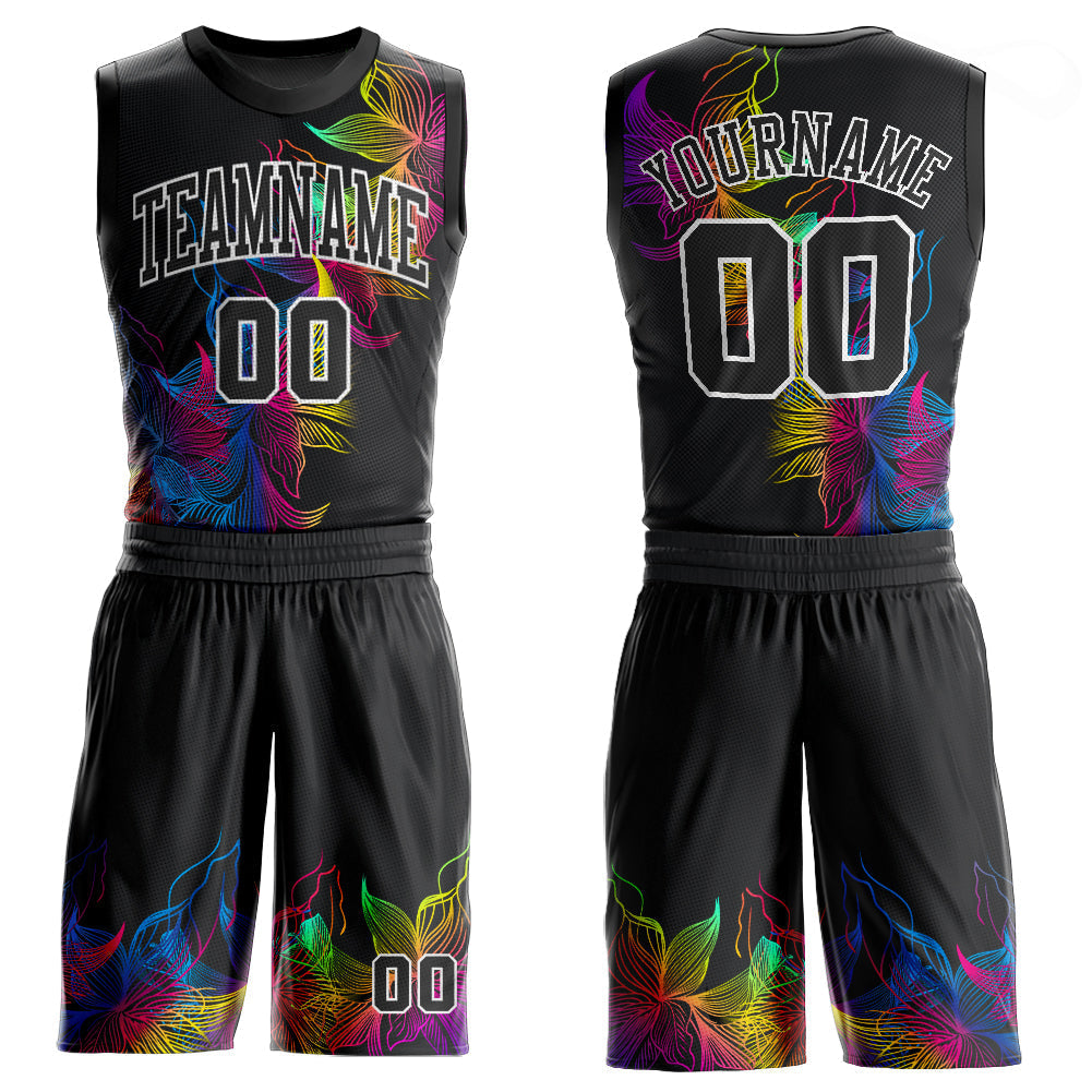 Custom Basketball Jersey - Black Black-White Round Neck Sublimation Uniform