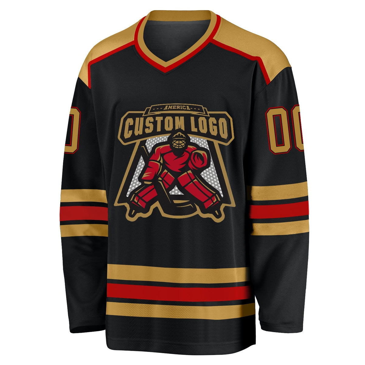 Custom Hockey Jersey - Black Old Gold-Red - Style Black1023