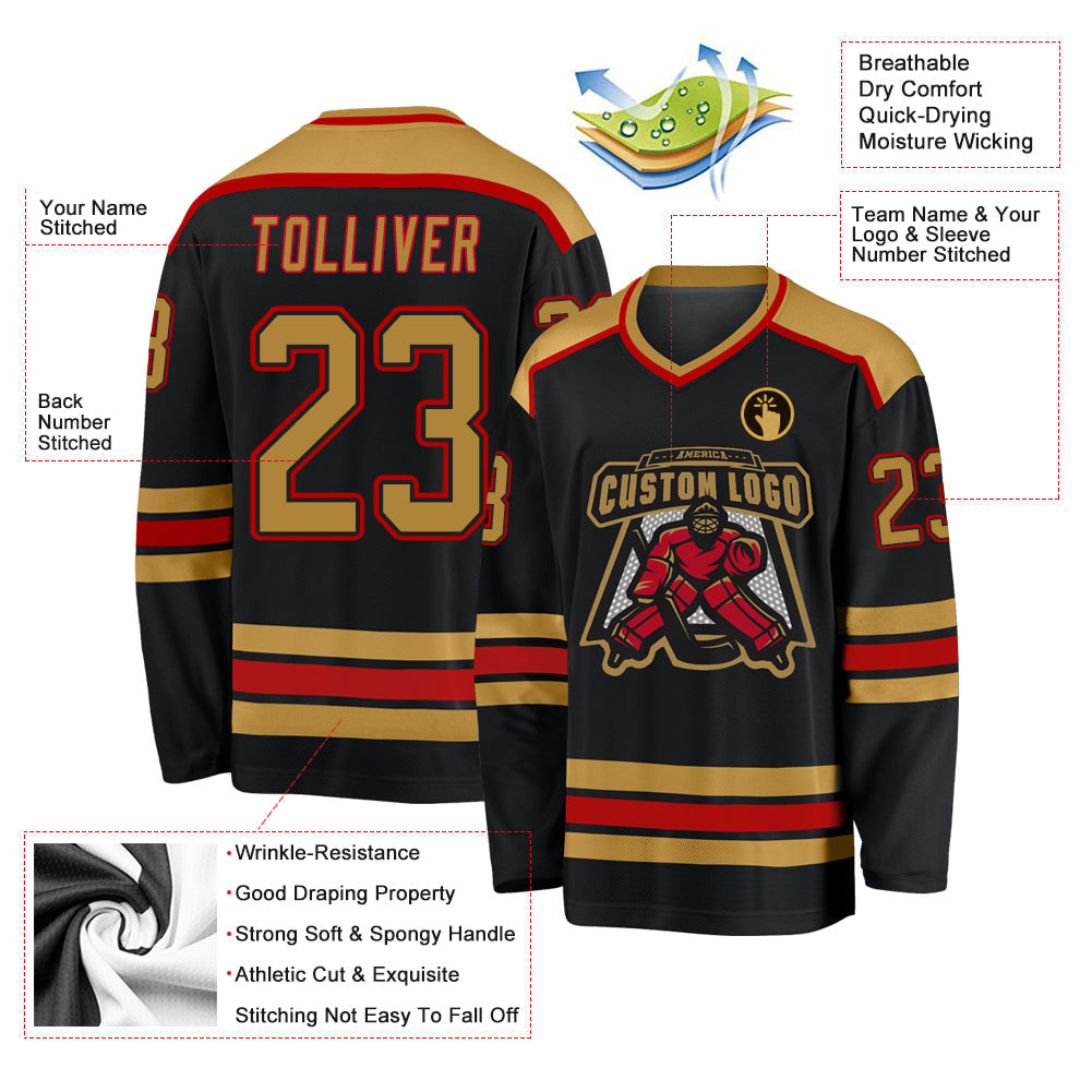 Custom Hockey Jersey - Black Old Gold-Red - Style Black1023