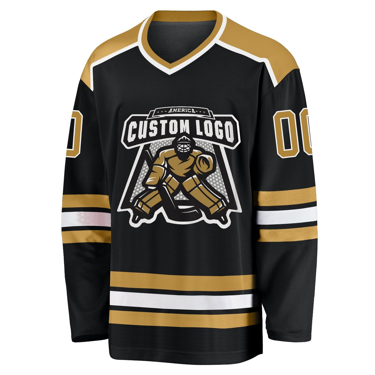 Custom Hockey Jersey - Black Old Gold-White