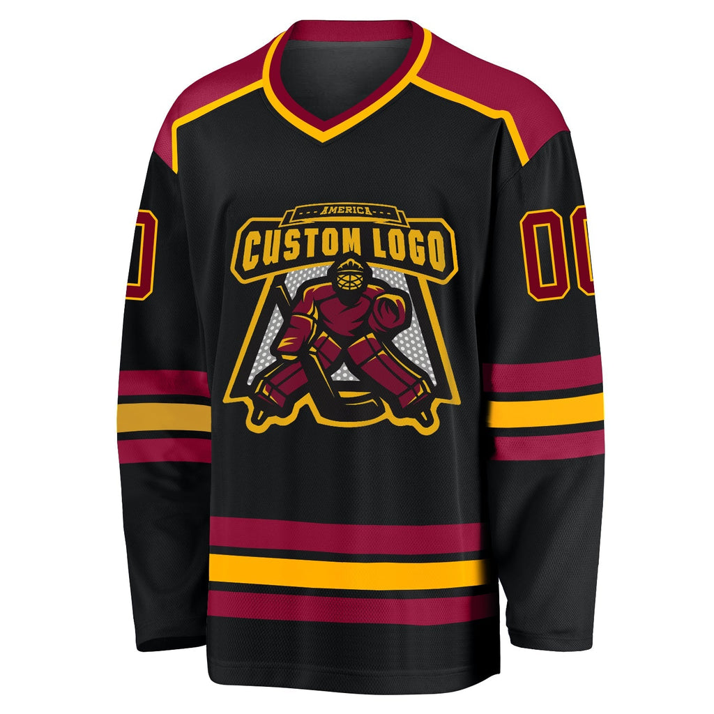 Custom Hockey Jersey - Black Maroon-Gold - Style Black1033