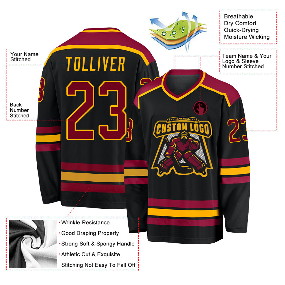 Custom Hockey Jersey - Black Maroon-Gold - Style Black1033