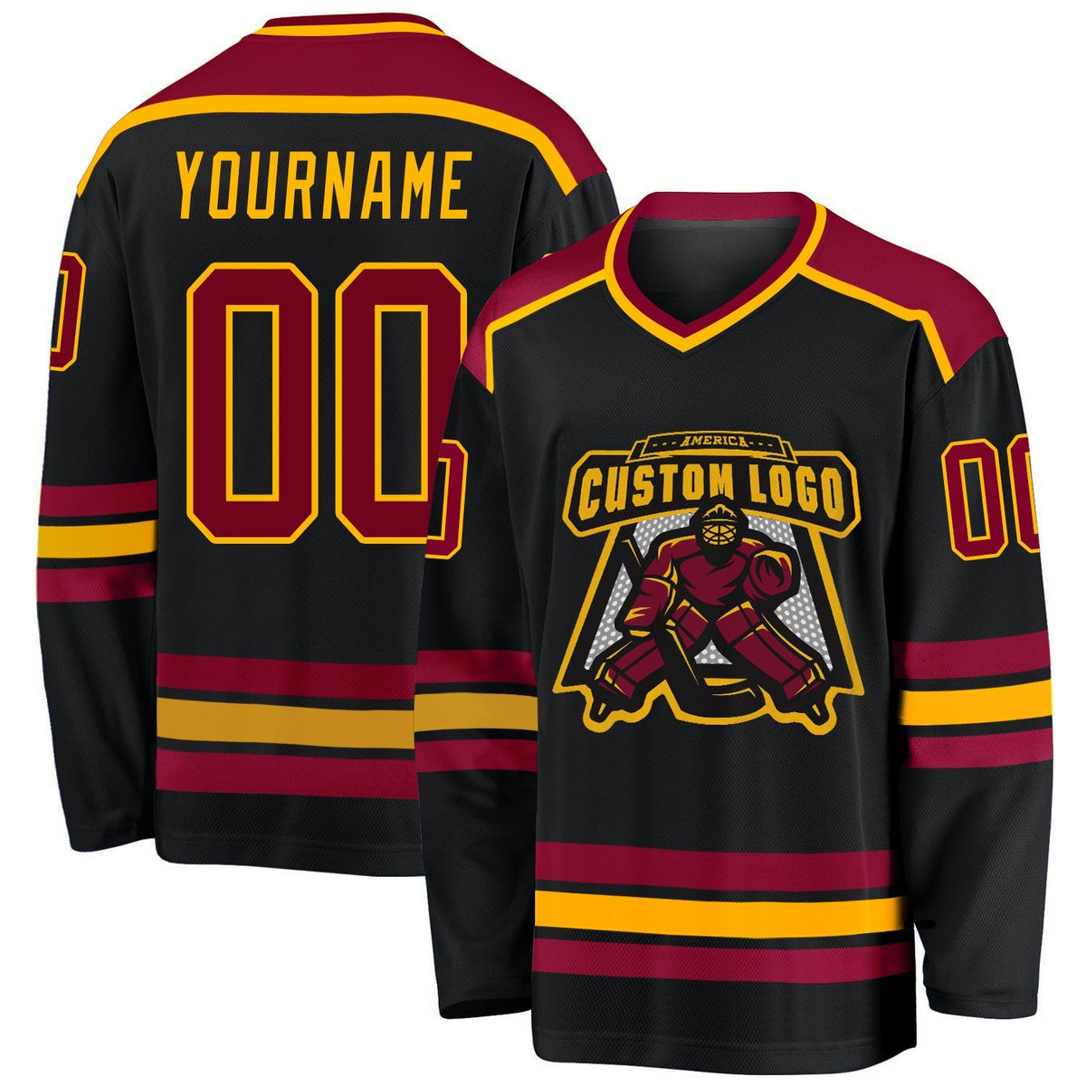 Custom Hockey Jersey - Black Maroon-Gold - Style Black1033