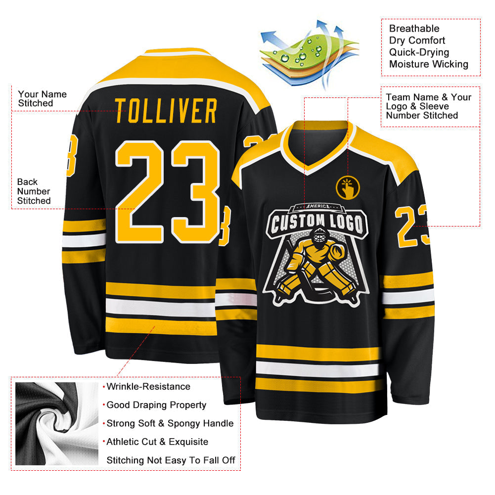 Custom Hockey Jersey - Black Gold-White - Style Black1034
