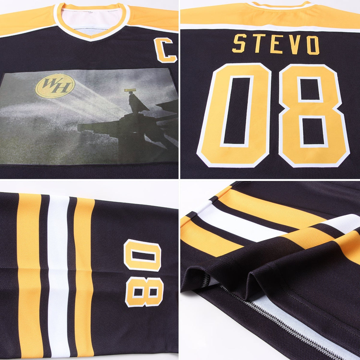 Custom Hockey Jersey - Black Gold-White - Style Black1034