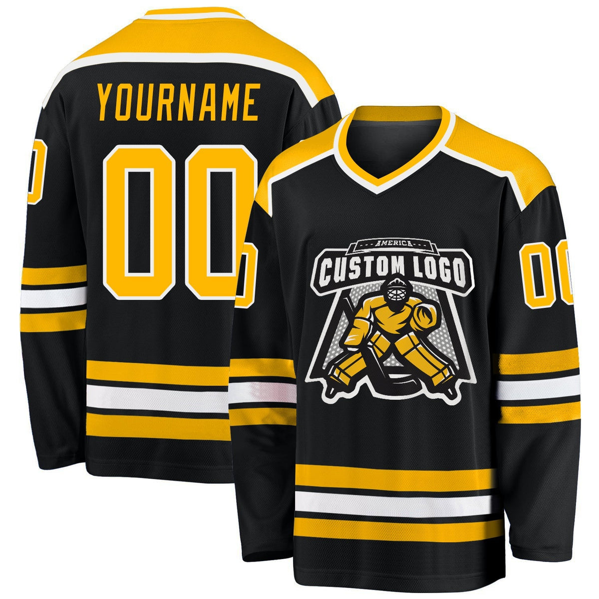 Custom Hockey Jersey - Black Gold-White - Style Black1034
