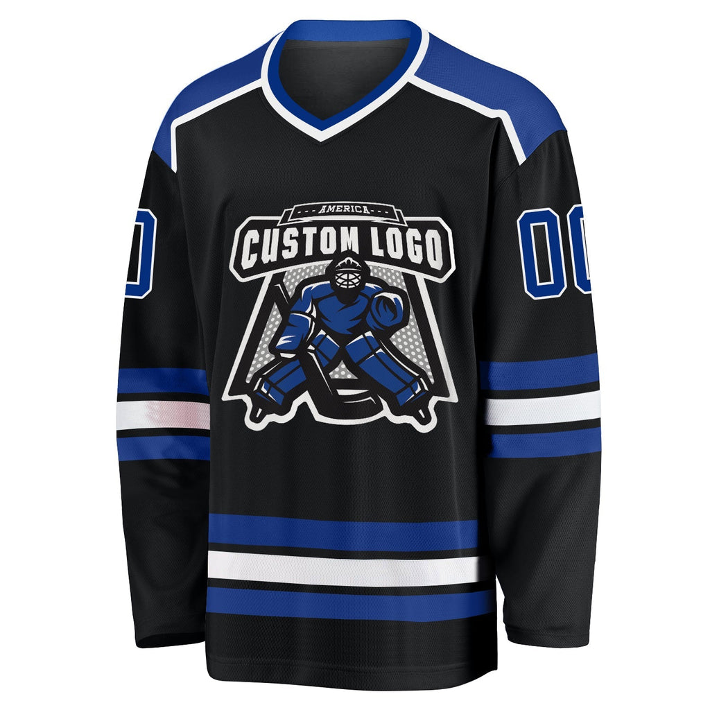 Custom Hockey Jersey - Black Royal-White