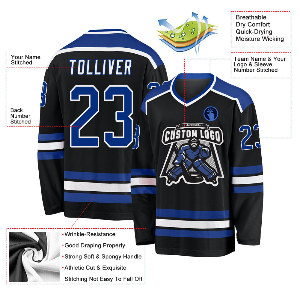 Custom Hockey Jersey - Black Royal-White