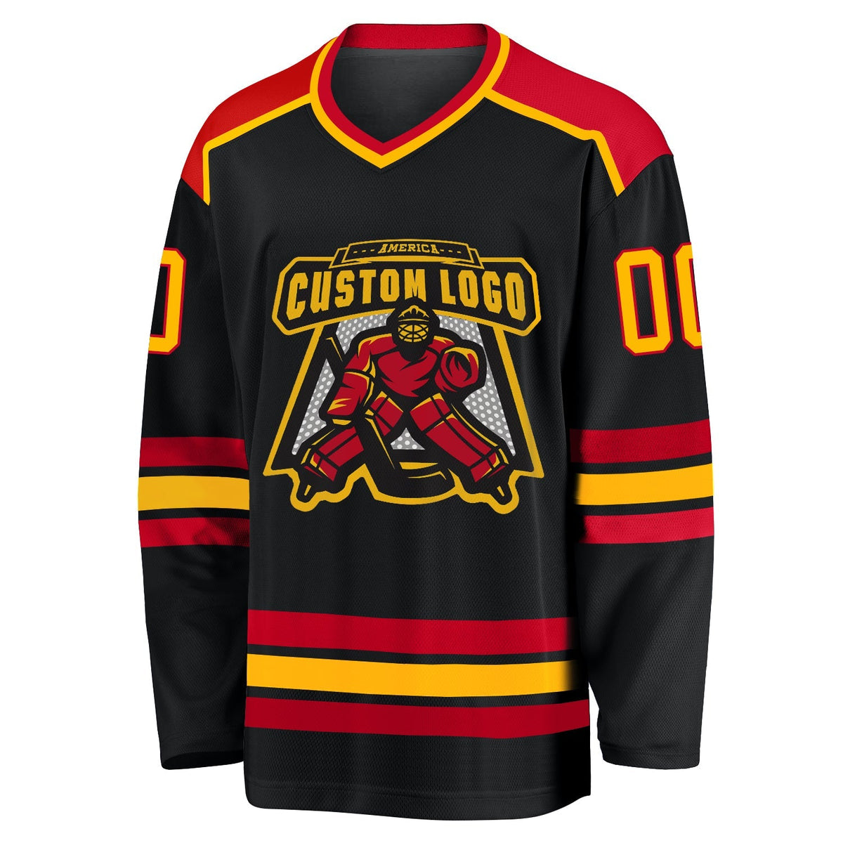 Custom Hockey Jersey - Black Gold-Red