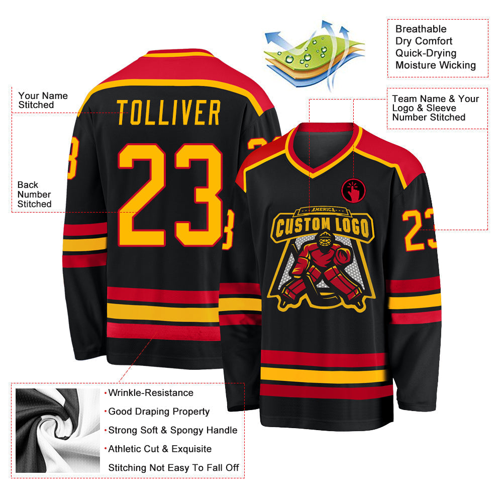 Custom Hockey Jersey - Black Gold-Red