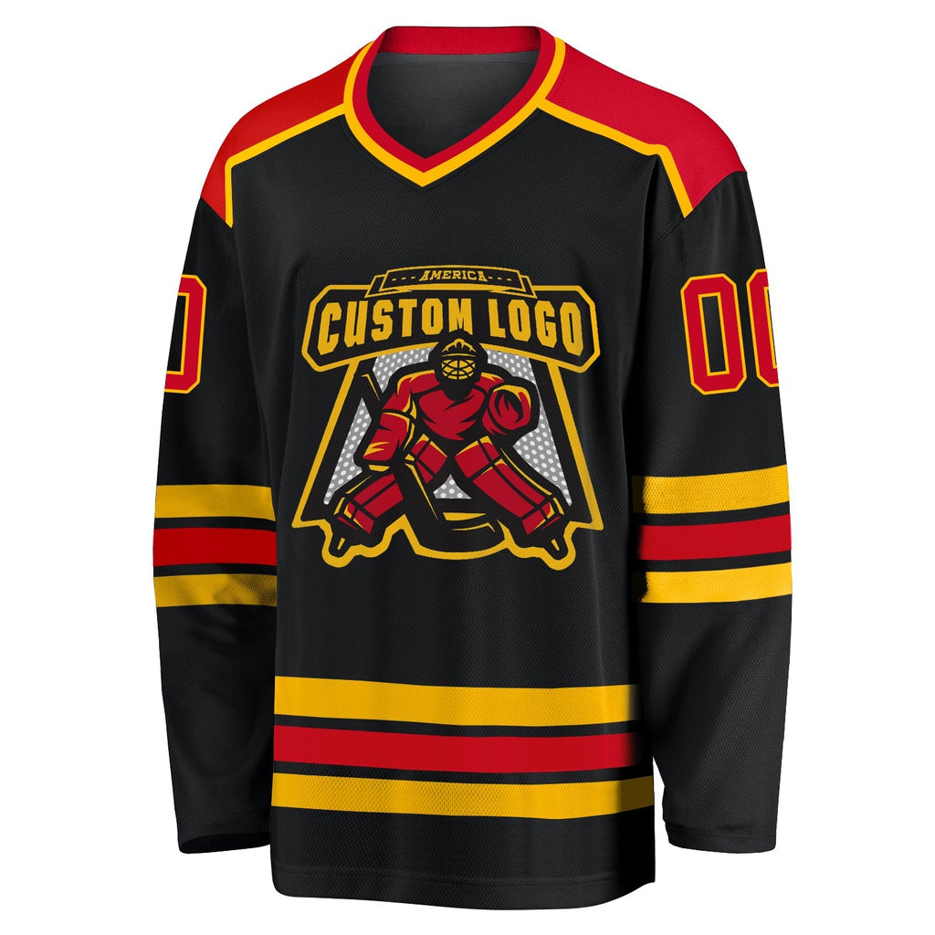 Custom Hockey Jersey - Black Red-Gold - Style Black1038