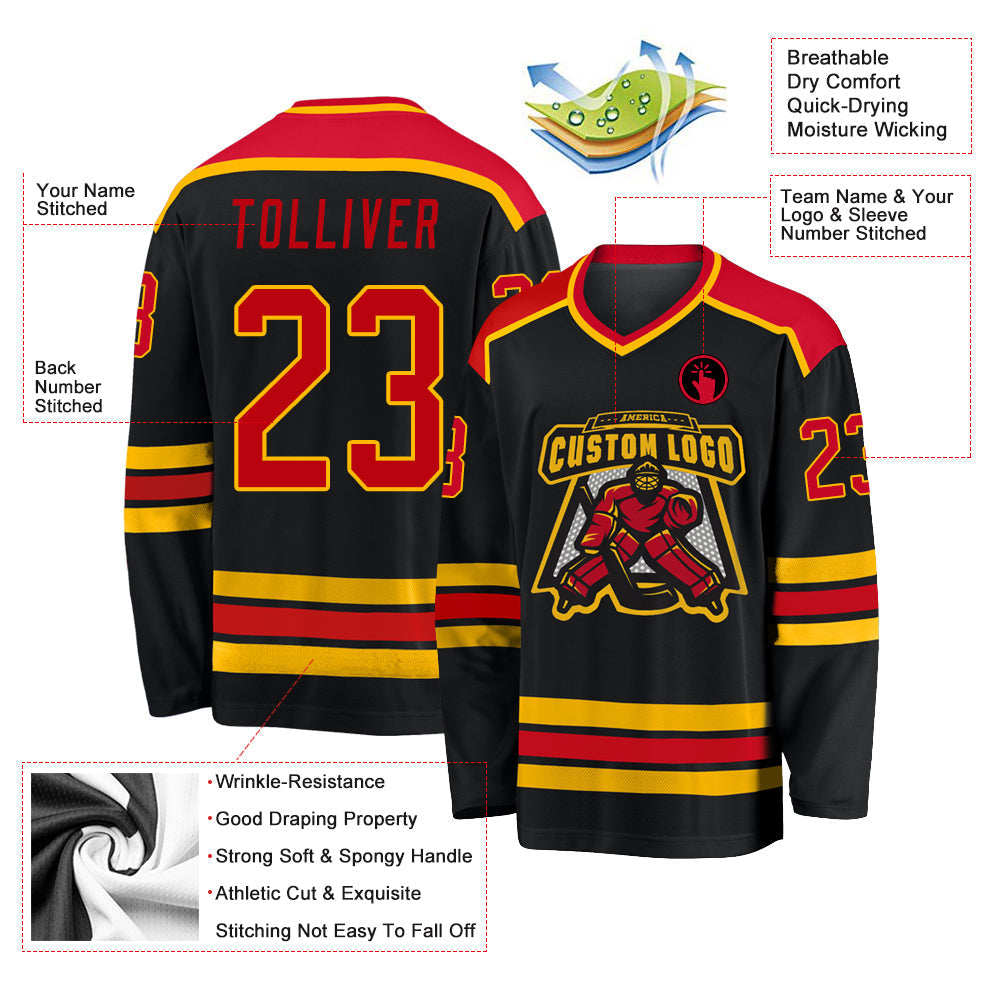 Custom Hockey Jersey - Black Red-Gold - Style Black1038