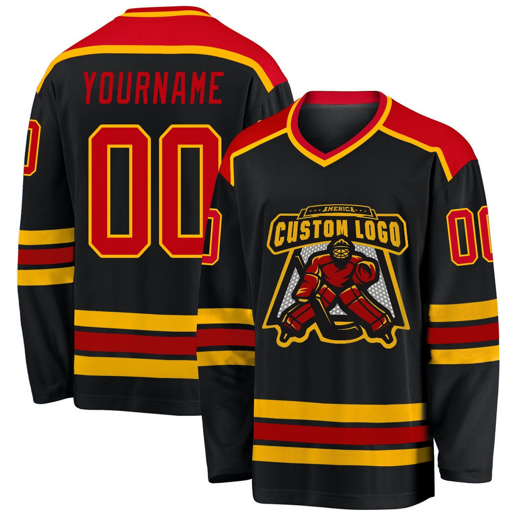 Custom Hockey Jersey - Black Red-Gold - Style Black1038