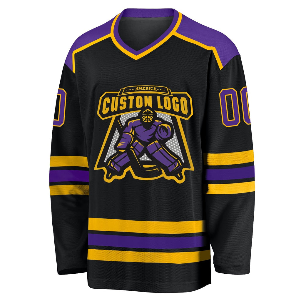 Custom Hockey Jersey - Black Purple-Gold - Style Black1039