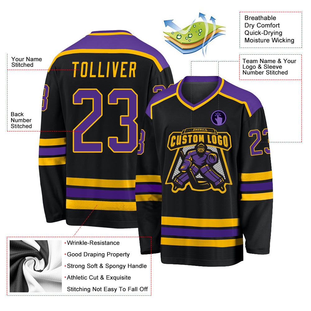 Custom Hockey Jersey - Black Purple-Gold - Style Black1039