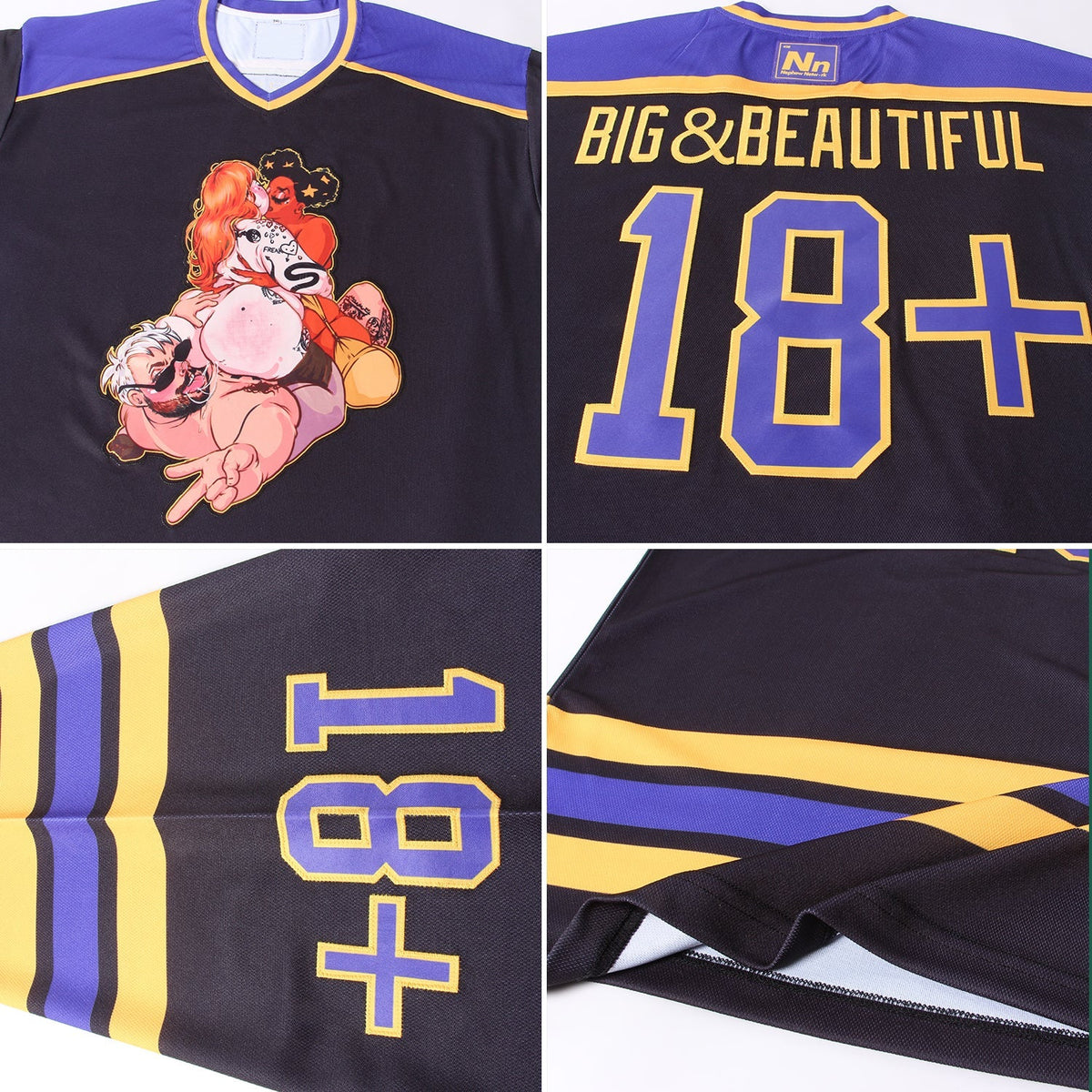 Custom Hockey Jersey - Black Purple-Gold - Style Black1039