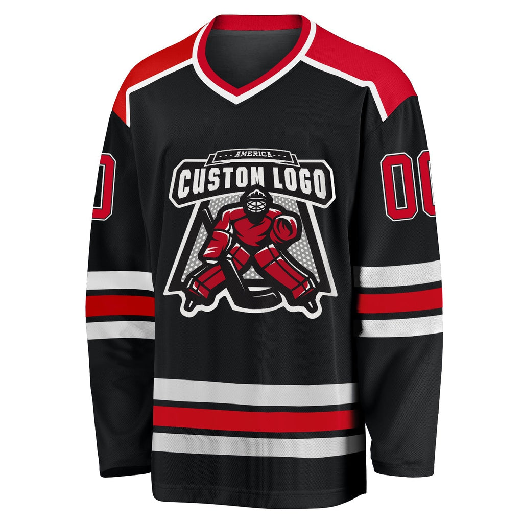 Custom Hockey Jersey - Black Red-White - Style Black1040