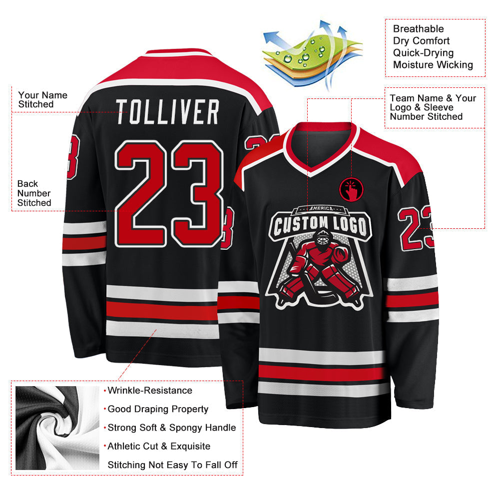 Custom Hockey Jersey - Black Red-White - Style Black1040