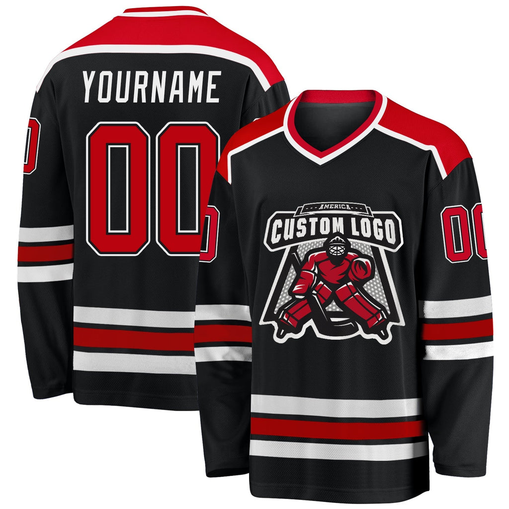 Custom Hockey Jersey - Black Red-White - Style Black1040