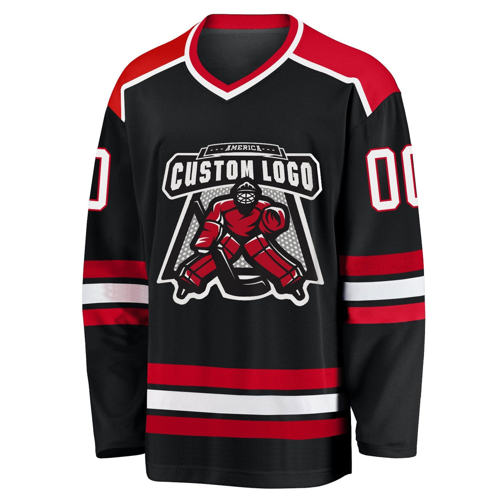 Custom Hockey Jersey - Black White-Red - Style Black1045