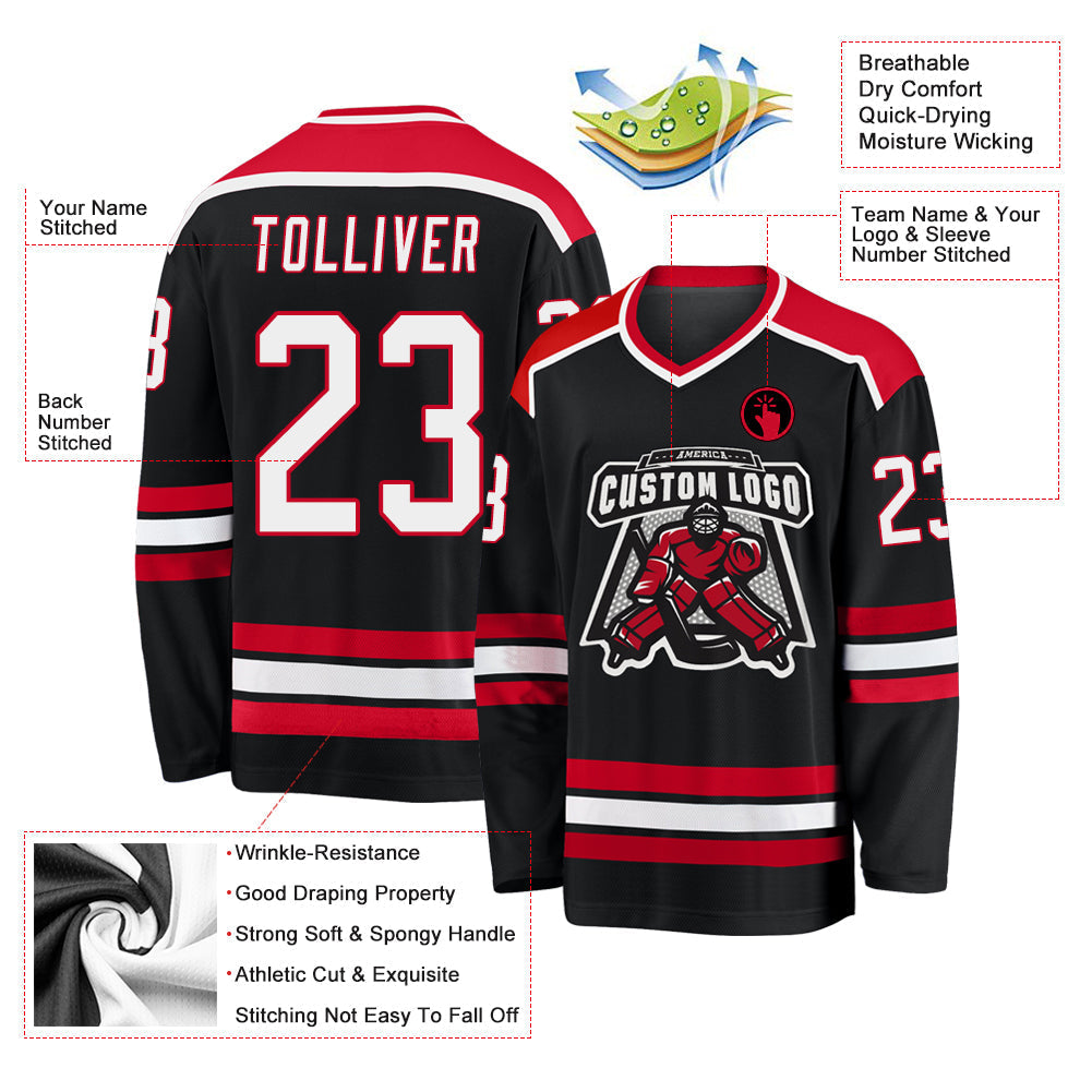 Custom Hockey Jersey - Black White-Red - Style Black1045