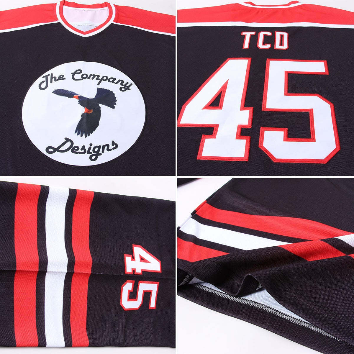 Custom Hockey Jersey - Black White-Red - Style Black1045