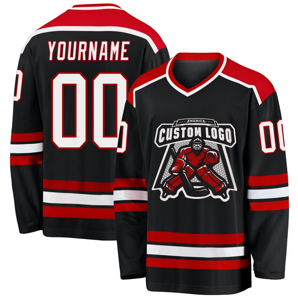 Custom Hockey Jersey - Black White-Red - Style Black1045
