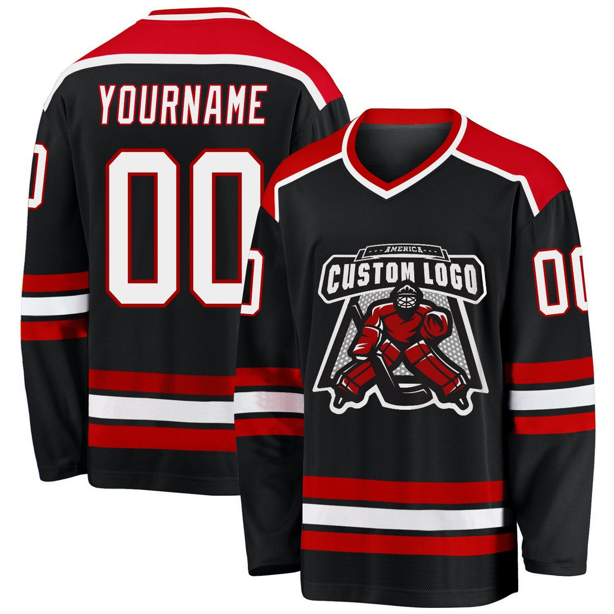 Custom Hockey Jersey - Black White-Red - Style Black1045