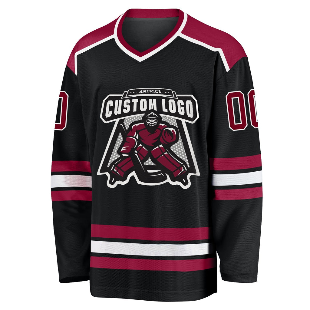 Custom Hockey Jersey - Black Maroon-White - Style Black1046