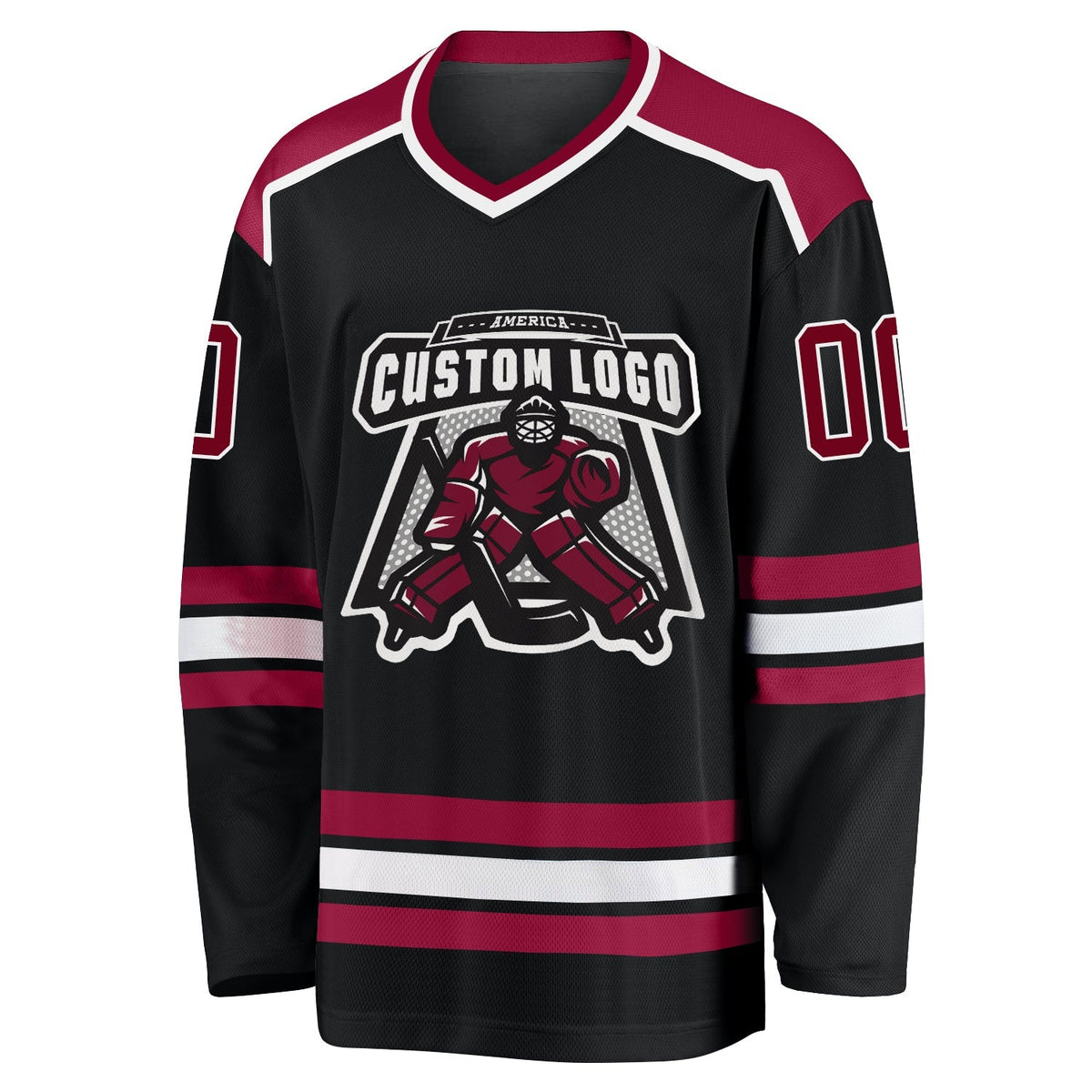 Custom Hockey Jersey - Black Maroon-White - Style Black1046