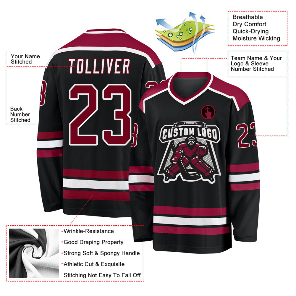 Custom Hockey Jersey - Black Maroon-White - Style Black1046