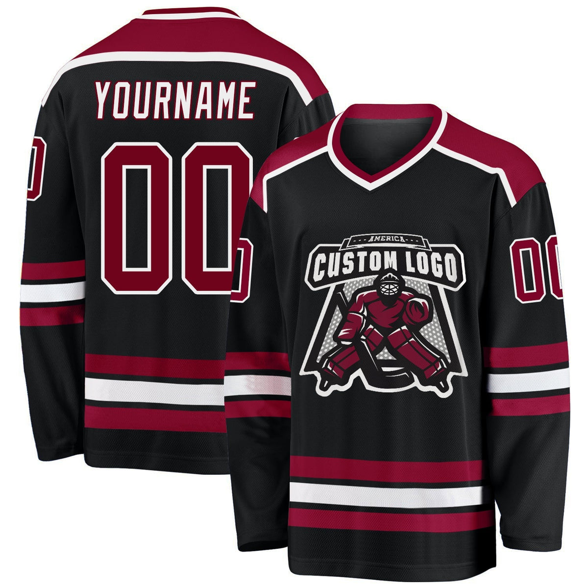 Custom Hockey Jersey - Black Maroon-White - Style Black1046