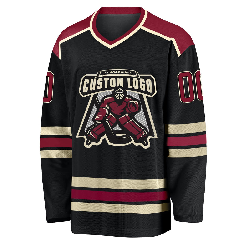 Custom Hockey Jersey - Black Crimson-Cream