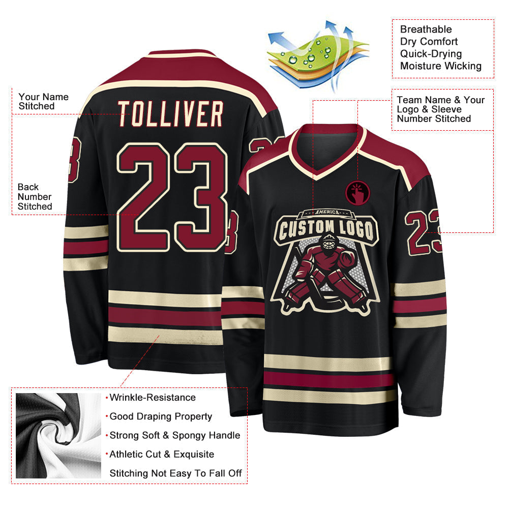 Custom Hockey Jersey - Black Crimson-Cream