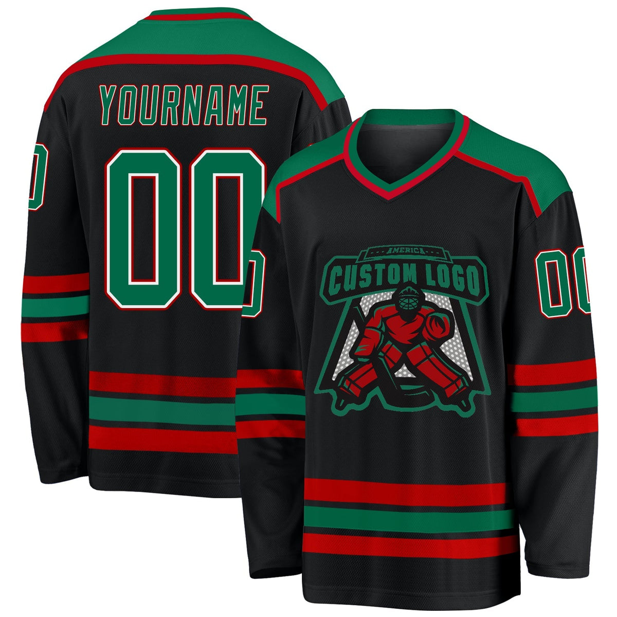 Custom Hockey Jersey - Black Kelly Green White-Red