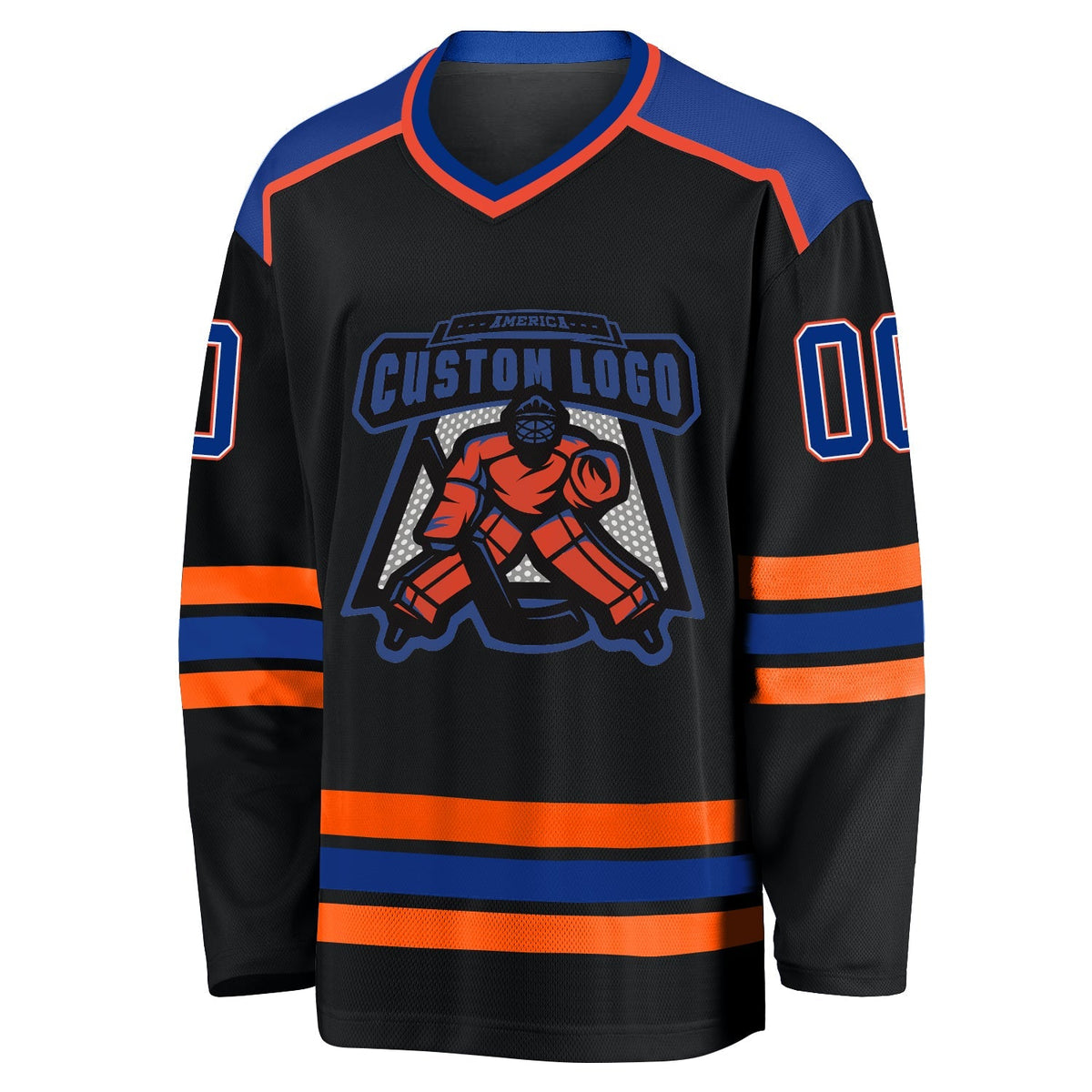 Custom Hockey Jersey - Black Royal White-Orange