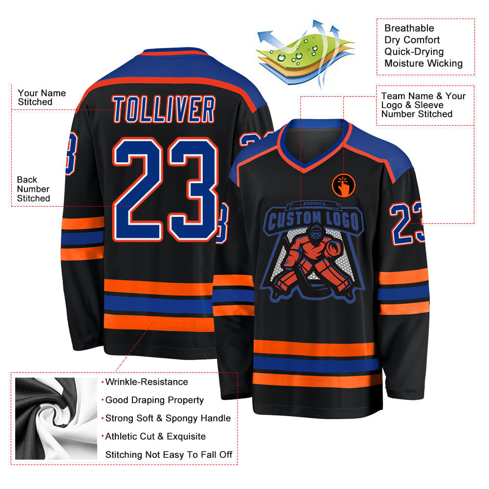 Custom Hockey Jersey - Black Royal White-Orange