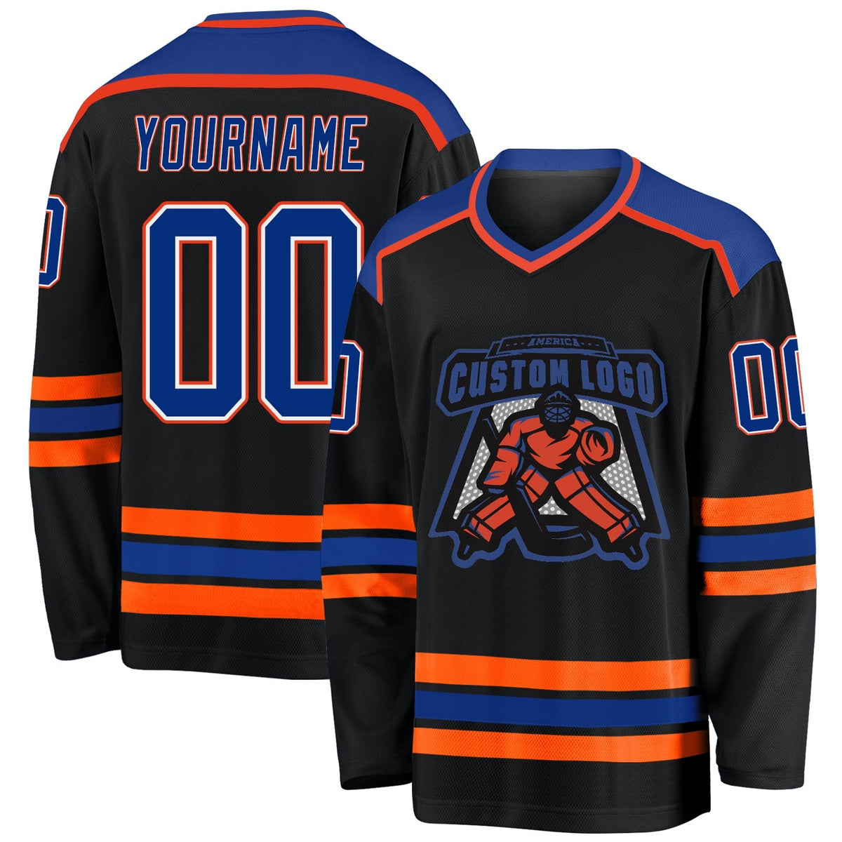 Custom Hockey Jersey - Black Royal White-Orange