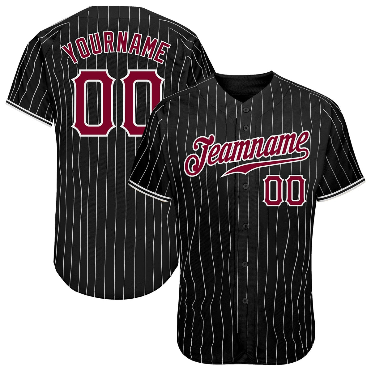 Custom Baseball Jersey - Black White Pinstripe Maroon-White