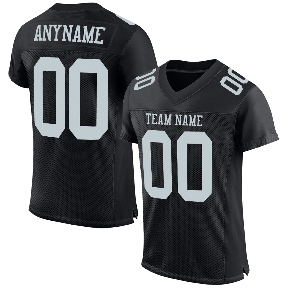 Custom Football Jersey - Black Silver Mesh