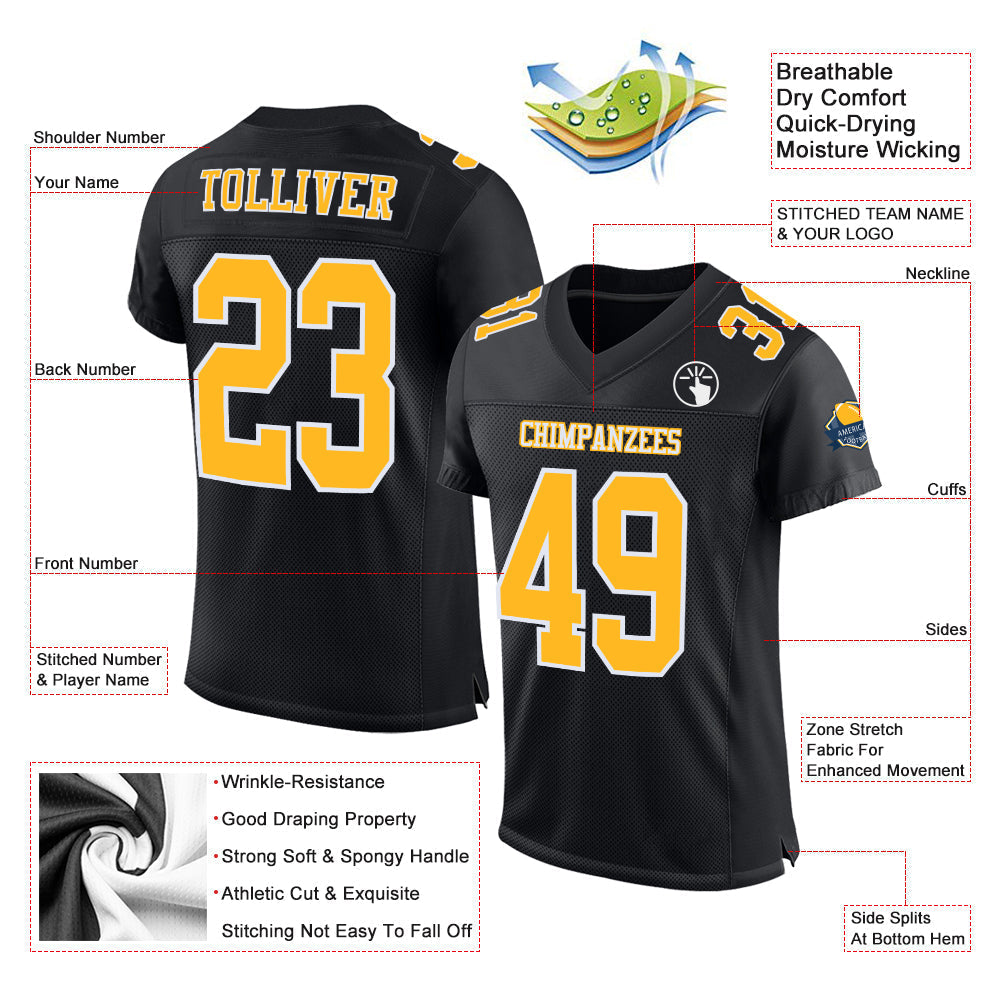 Custom Football Jersey - Black Gold-White Mesh - Style Black1060