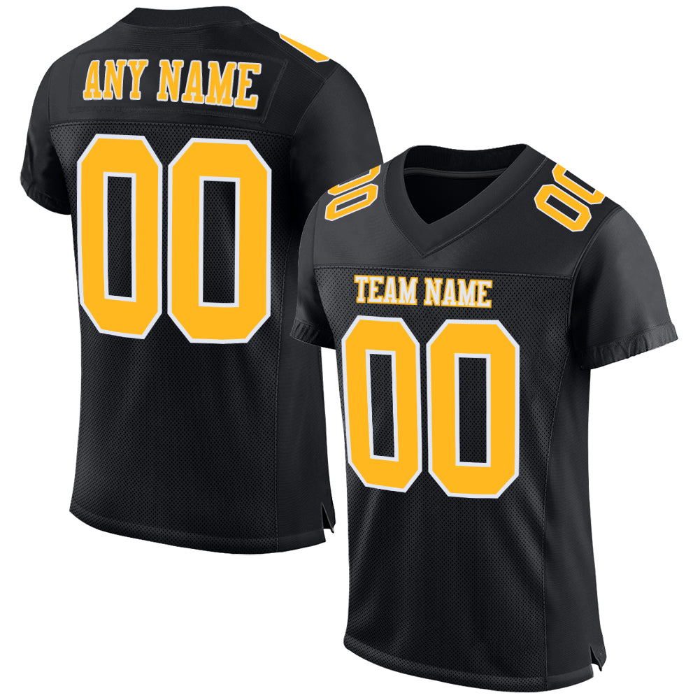 Custom Football Jersey - Black Gold-White Mesh - Style Black1060