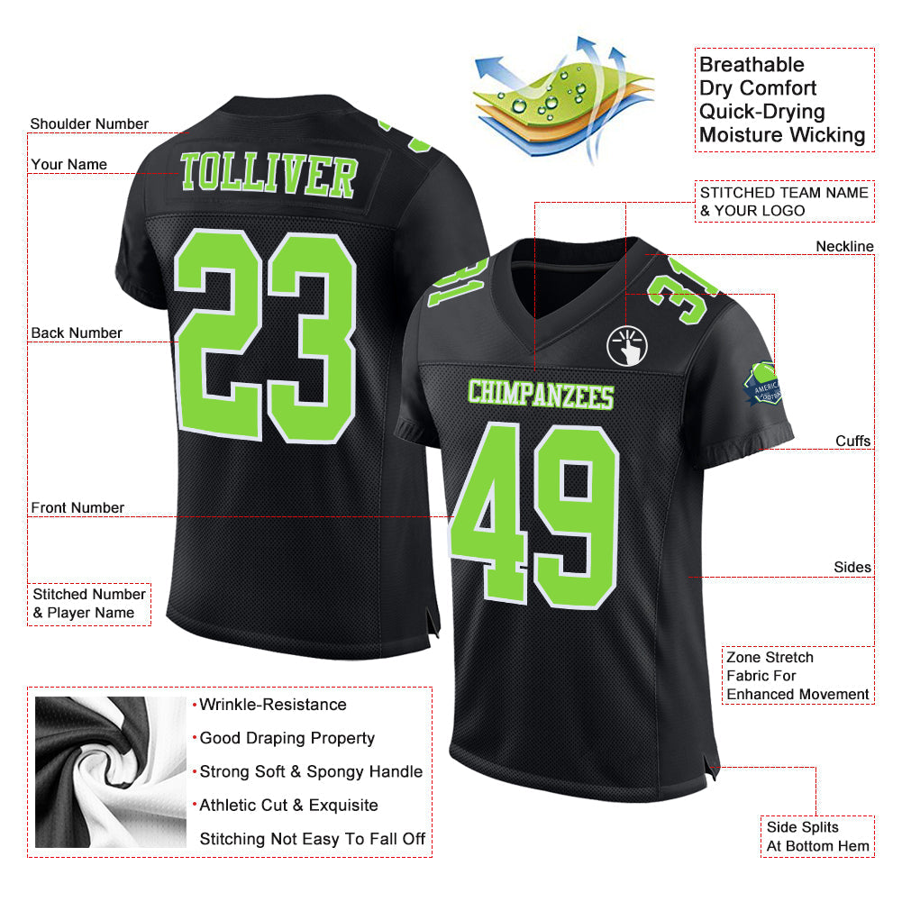 Custom Football Jersey - Black Neon Green-White Mesh - Style Black1062