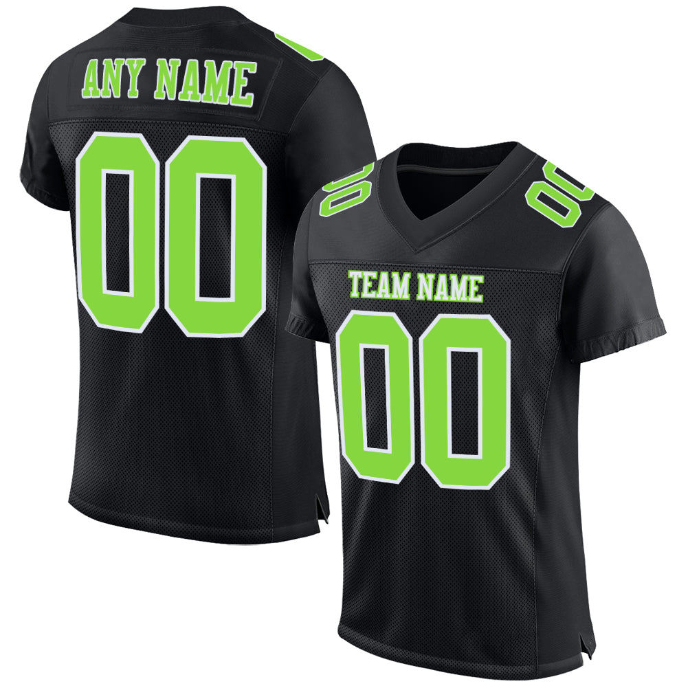 Custom Football Jersey - Black Neon Green-White Mesh - Style Black1062