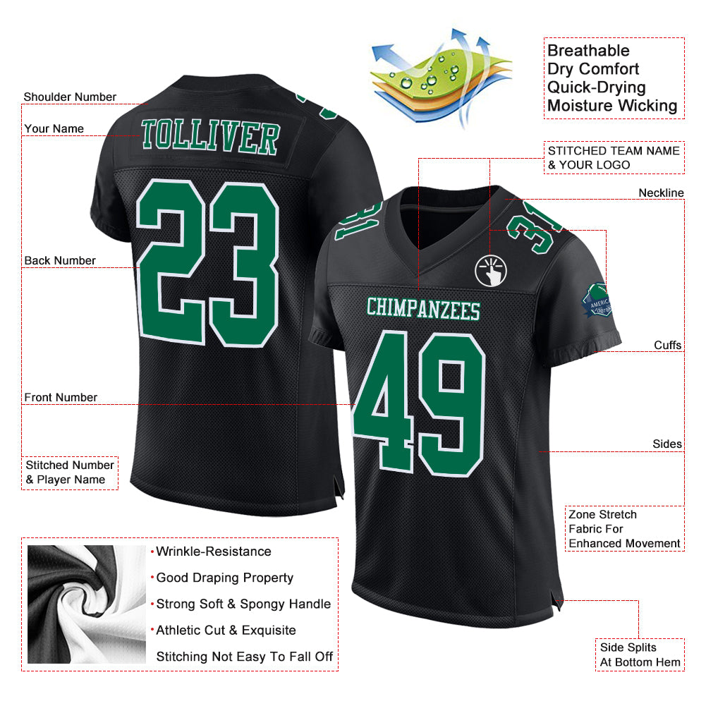Custom Football Jersey - Black Kelly Green-White Mesh - Style Black1067