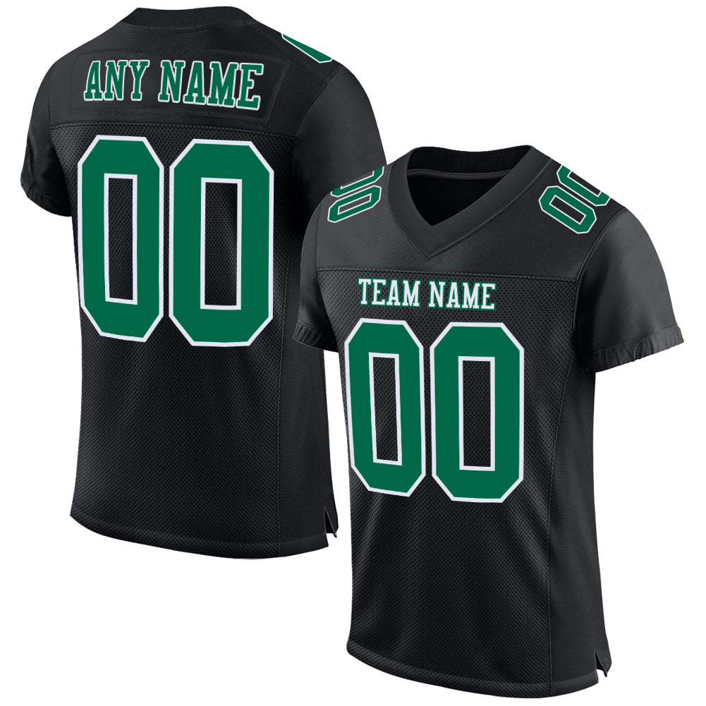 Custom Football Jersey - Black Kelly Green-White Mesh - Style Black1067