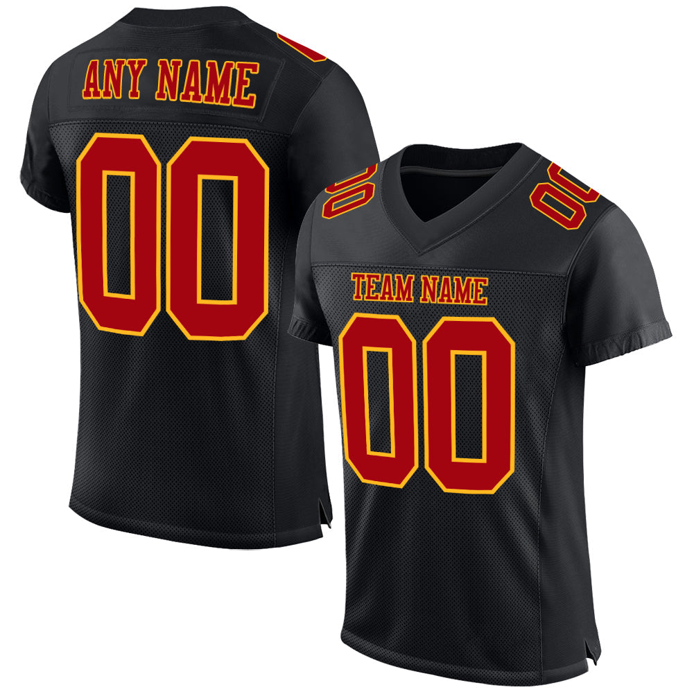 Custom Football Jersey - Black Red-Gold Mesh
