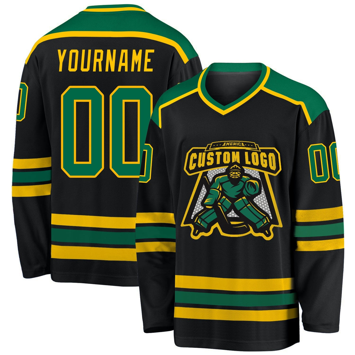 Custom Hockey Jersey - Black Kelly Green-Gold