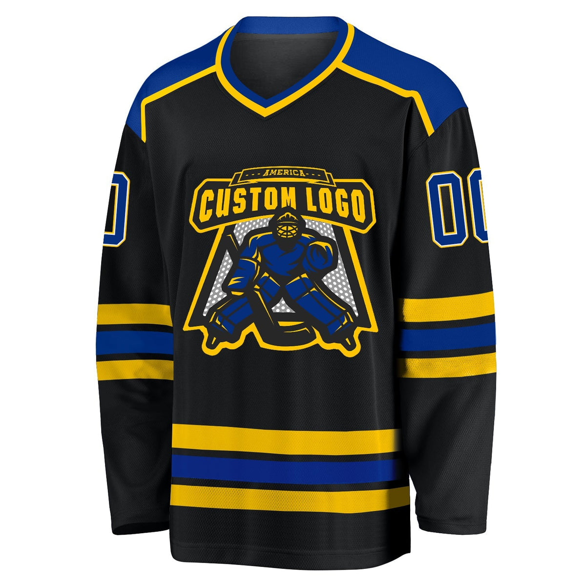 Custom Hockey Jersey - Black Royal-Gold