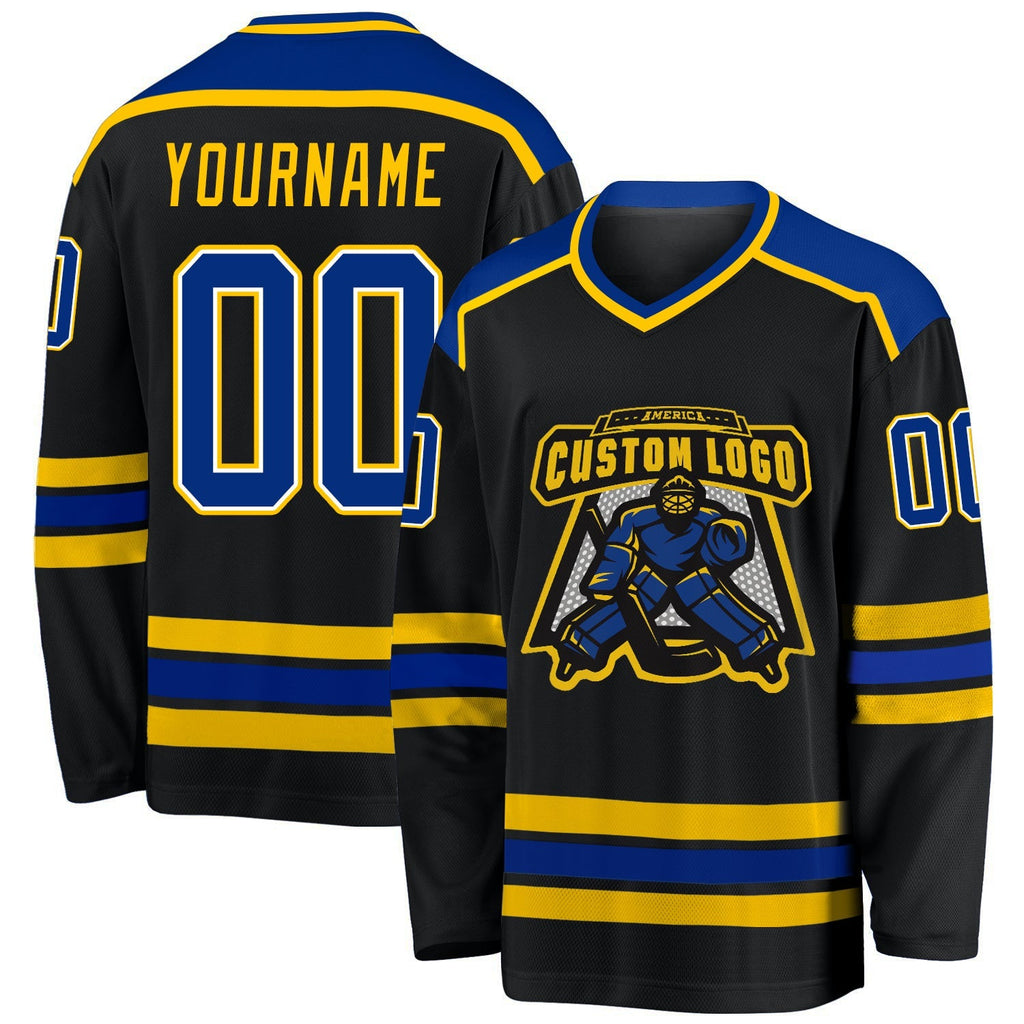 Custom Hockey Jersey - Black Royal-Gold